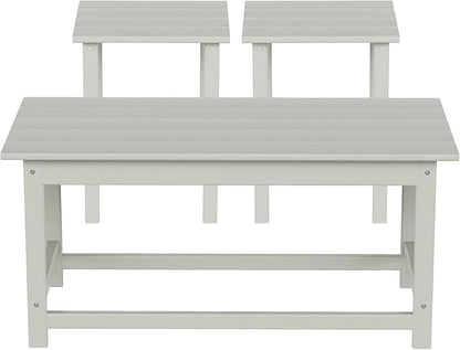 WestinTrends Malibu 3-Pieces Outdoor Table Set, Includes 1 Coffee Table and 2 Side Table, All Weather Poly Lumber Adirondack Patio Furniture Set, Sand