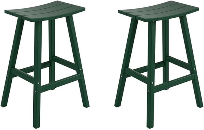 Costaelm All-Weather Bar Stools Set of 2, 29" Height Outdoor Bar Stools, Adirondack Poly Patio Bar Stool for Patio, Deck, Kitchen Counter and Garden, Dark Green