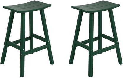 Costaelm All-Weather Bar Stools Set of 2, 29" Height Outdoor Bar Stools, Adirondack Poly Patio Bar Stool for Patio, Deck, Kitchen Counter and Garden, Dark Green