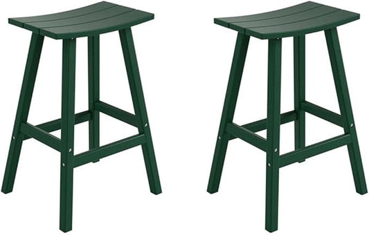 Costaelm All-Weather Bar Stools Set of 2, 29" Height Outdoor Bar Stools, Adirondack Poly Patio Bar Stool for Patio, Deck, Kitchen Counter and Garden, Dark Green