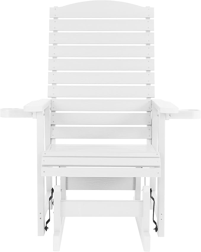 Poly Lumber Patio Glider with Cup Holders, High Backrest and Deep Contoured Seat, HIPS Material, All-Weather Resistant - Photo 8