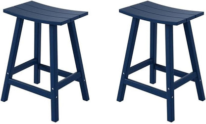 Costaelm All-Weather Bar Stools Set of 2, 24" Height Outdoor Bar Stools, Adirondack Poly Patio Bar Stool for Patio, Deck, Kitchen Counter and Garden, Navy Blue