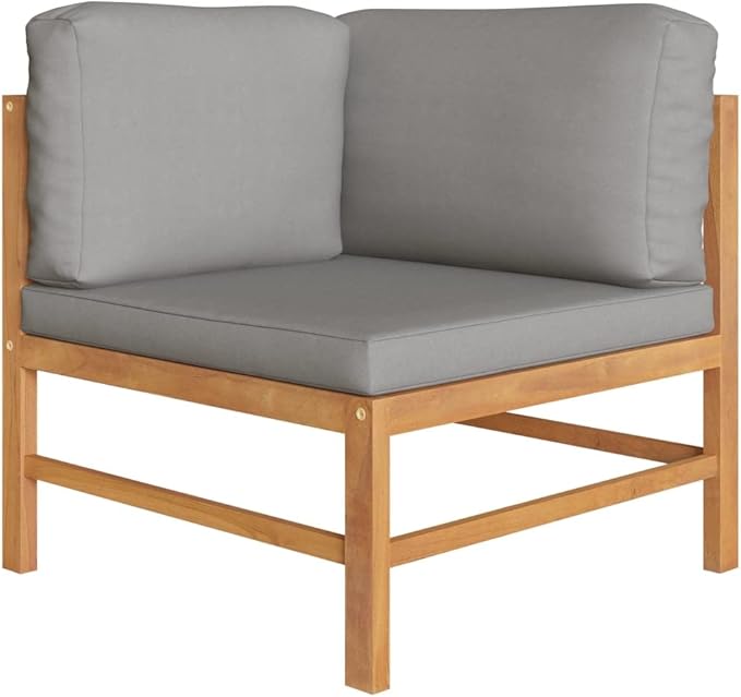 2-Seater Garden Bench with Dark Grey Cushions and Natural Teak Wood, Outdoor Patio Furniture for Balcony - Photo 3