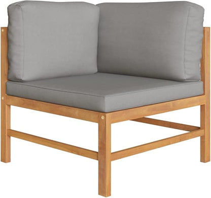 Teak Wood Garden Bench with Dark Grey Cushions, 2-Seater Outdoor Seating for Patio Balcony Porch, Natural Hardwood Furniture