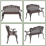 42.5inch Bronze Outdoor Garden Bench Chair Patio Benches Patio Seating Porch Bench Chair with Cast Aluminum Rose Style - Photo 5