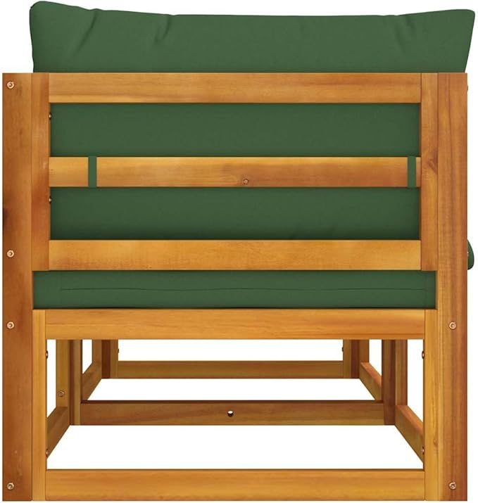Corner Sofa with Green Cushions, Solid Acacia Wood Frame, Weather-Resistant Outdoor Sectional for Patio, Garden, Backyard Seating