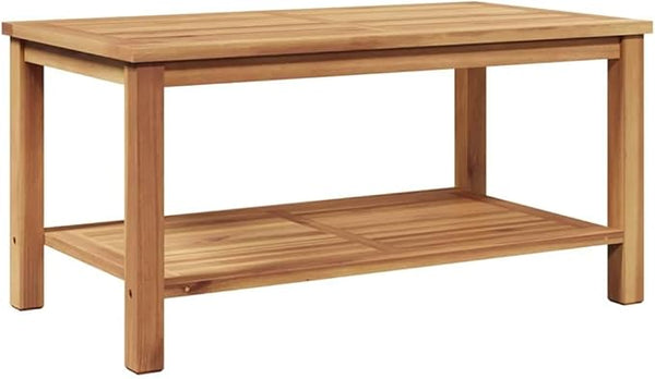 Solid Teak Outdoor Coffee Table 35.4 x 19.7 x 17.7 in Brown Modern Patio Dining Table with Hidden Storage for Garden - Photo 1