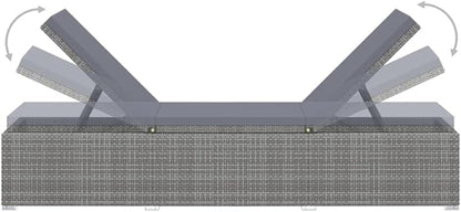 Sun Lounger with Cushion and Tea Table Poly Rattan Gray Poolside Chair Beach Chair for Outside Yard