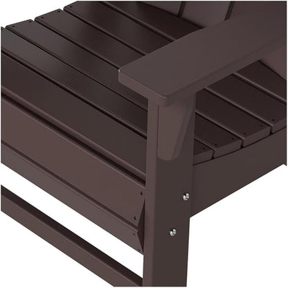Costaelm Outdoor Adirondack Chair, HDPE Patio Balcony Chairs, Portside Seashell Nautical Curveback Adirondack Chair and Fire Pit Chairs, Dark Brown