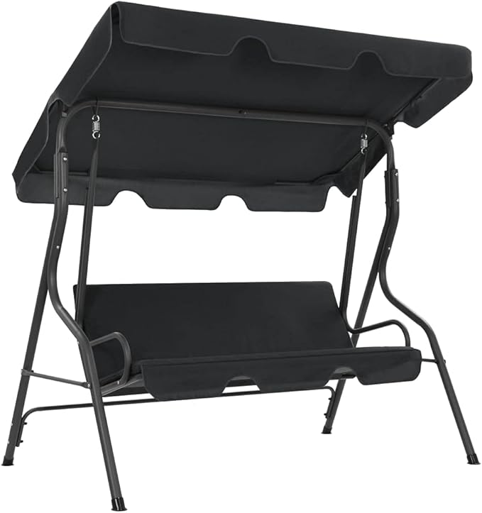 Outdoor Furniture, Accommodating 2 People, with Armrests, Outdoor Swing Bench, Roof with Sunshade, Sturdy Metal Frame - Photo 1