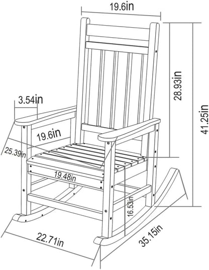 Outdoor Rocking Chair Set with Side Table, 3-Piece Rocking Chair Set with Wood-Texture,All Weather-Resistant,Black (White + Plastic-1)