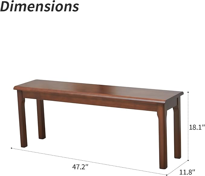 Outdoor indoor wood Bench, 47″Patio Garden, balcony, restaurant, canteen, refectory, entryway, kitchen, farmhouse - Photo 3