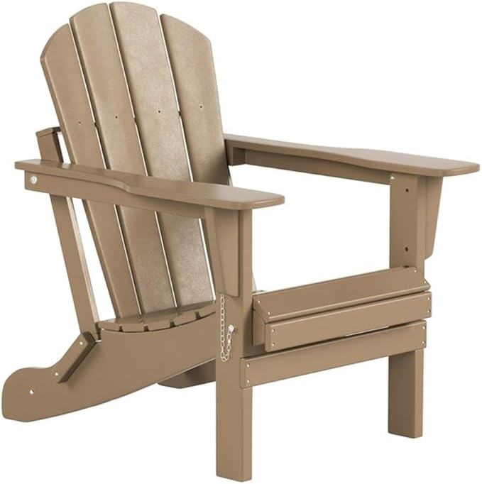 Costaelm Outdoor Folding Chair, Outdoor Seating Folding Firepit Chairs, All Weather Poly Adirondack Chair for Deck Backyard Garden Lawn Pool Patio, Weathered Wood