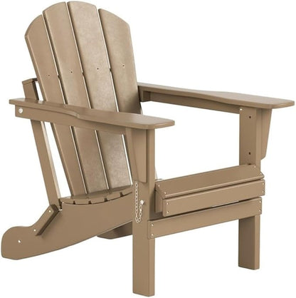 Costaelm Outdoor Folding Chair, Outdoor Seating Folding Firepit Chairs, All Weather Poly Adirondack Chair for Deck Backyard Garden Lawn Pool Patio, Weathered Wood
