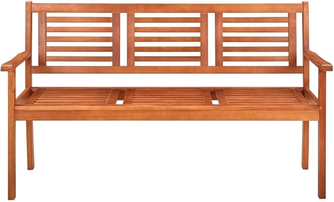 Solid Eucalyptus Wood 3-Seater Garden Bench 59.1 Inch Ergonomic Design for Patio Balcony Outdoor Seating with Removable Cushion Rustic Style Durable Weather-Resistant