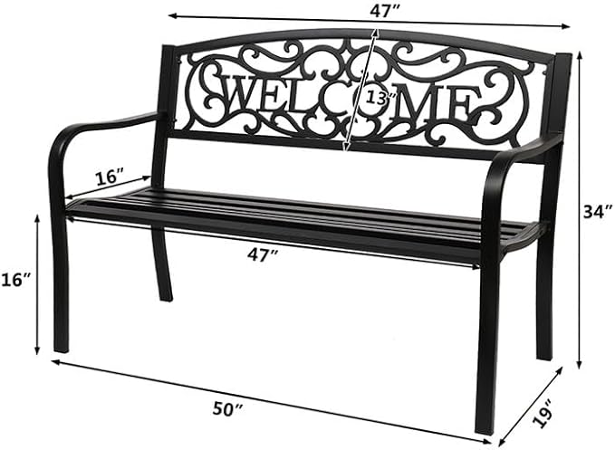 NOLLAM 50" Outdoor Welcome Backrest Cast Bench Garden Bench Patio Park Bench Metal Loveseat Chairs Antique Finish Park Chair Load Bearing: 750 LBS Outdoor Yard Furniture for Patio Park Lawn Yard