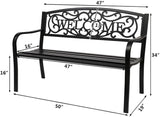 NOLLAM 50" Outdoor Welcome Backrest Cast Bench Garden Bench Patio Park Bench Metal Loveseat Chairs Antique Finish Park - Photo 2