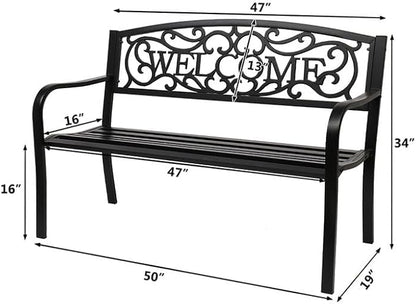 NOLLAM 50" Outdoor Welcome Backrest Cast Bench Garden Bench Patio Park Bench Metal Loveseat Chairs Antique Finish Park Chair Load Bearing: 750 LBS Outdoor Yard Furniture for Patio Park Lawn Yard