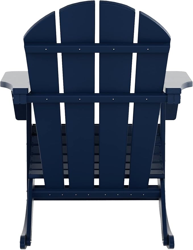 WO WESTIN OUTDOOR HDPE Laguna Outdoor Rocking Poly Adirondack Chair with Side Table 3-Piece Set, Navy Blue