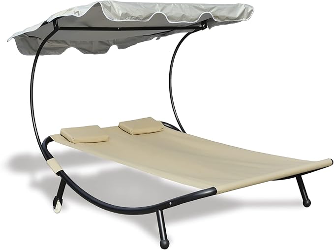 Chaise Lounge Outdoor Hammock with Stand for Outside with Adjustable Canopy & Pillows, 2 Person Chaise Lounge Lawn Chair with Shade for Backyard, Garden, Poolside