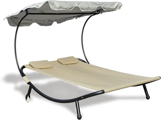 Chaise Lounge Outdoor Hammock with Stand for Outside with Adjustable Canopy & Pillows, 2 Person Chaise Lounge Lawn Chair with Shade for Backyard, Garden, Poolside