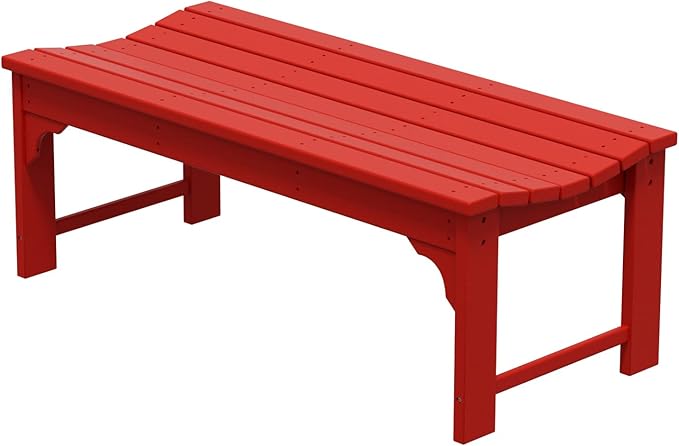WO Home Furniture Outdoor 46" Backless HDPE Adirondack Bench, Poly Lumber Seat for Patio, Backyard, Balcony, All Weather Resistant with UV Protection, Red
