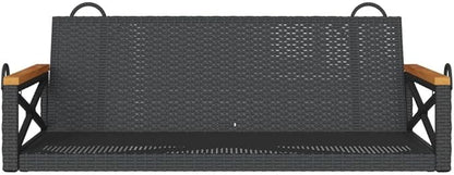 Black Poly Rattan Swing Bench for Outdoor Patio Garden with Steel Frame and Synthetic Wicker Seat Comfortable for Two People 39.4 Inch Wide Spacious Seating Durable