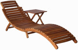 Foldable Sun Lounger with Side Table, Solid Acacia Wood Outdoor Chaise Lounge for Patio Garden Poolside - Photo 1