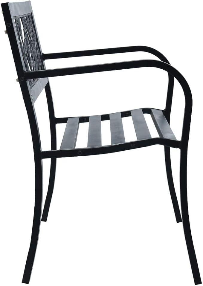 Patio Bench,Outside Bench,Yard Bench,Porch Bench,Metal Bench,Bench with Back,Park Benches,for Patio Furniture, Front Porch Decor and Outdoor Seating, 49.2" Black Steel