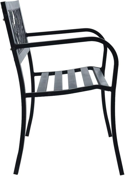 Patio Bench,Outside Bench,Yard Bench,Porch Bench,Metal Bench,Bench with Back,Park Benches,for Patio Furniture, Front Porch Decor and Outdoor Seating, 49.2" Black Steel