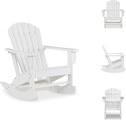 Signature Design by Ashley Sundown Treasure Cottage Weather Resistant Outdoor Rocking Chair with 1 Cup Holder, White