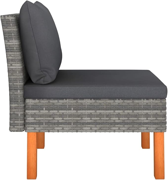 vidaXL Modern Middle Outdoor Sofa in Grey | Durable Poly Rattan and Comfy Polyester Cushion for Indoor and Outdoor Use | Easy Care for Balcony and Garden | Sectional for Adults | One-Seat Modular