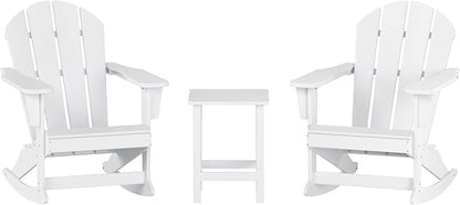 WO WESTIN OUTDOOR HDPE Laguna Outdoor Rocking Poly Adirondack Chair with Side Table 3-Piece Set, White