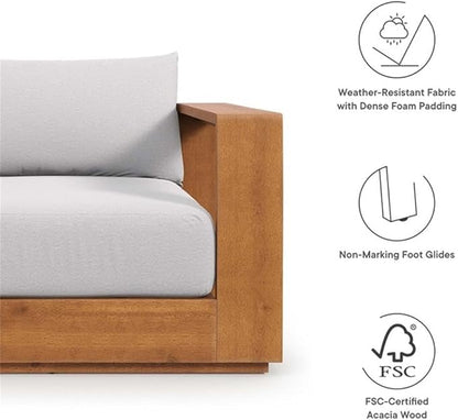 Pemberly Row Outdoor Patio Acacia Wood Chair, Natural Light Gray Finish, Weather-Resistant Fabric, Dense Foam Padding, Removable Cushions, Acacia Lounge Chair for Deck, Porch, or Poolside Use