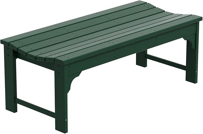 WO Home Furniture Outdoor 46" Backless HDPE Adirondack Bench, Poly Lumber Seat for Patio, Backyard, Balcony, All Weather Resistant with UV Protection, Dark Green