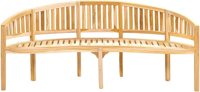 Natural Teak Solid Wood Large Durable Garden Bench with Elegant Banana Shape, Comfortable Ergonomic Seating for Outdoor and Indoor Use, Weather Resistant Furniture for Patio