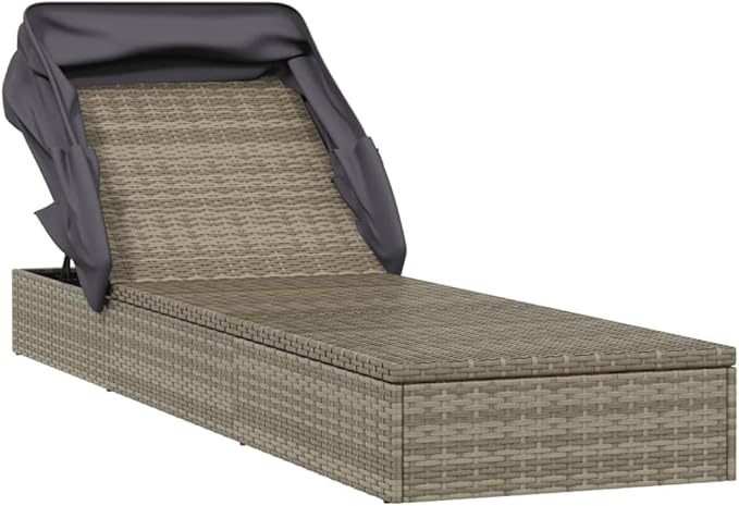 Sunbed Grey PE Rattan, Powder-Coated Steel 83.1 x 25.6 in Outdoor Sun Lounger Outdoor Chaise Lounge for Pools backyards - Photo 3