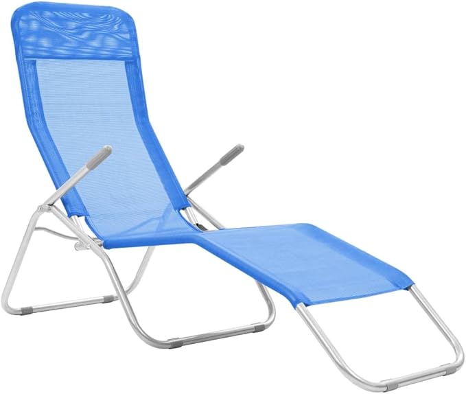2-Pack Blue Textilene Fold-up Sun Lounger Outdoor Chaise 55.9x23.6x38.2 in Steel Frame Adjustable Recliner for Garden Patio Poolside Beach