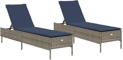 Patio Sun Lounger with Adjustable Backrest, Outdoor Chaise Lounge Chair for Garden Balcony, Gray PE Rattan Furniture with Removable Cushion Cover, Heavy Duty Steel Frame Supports 242.5 kg