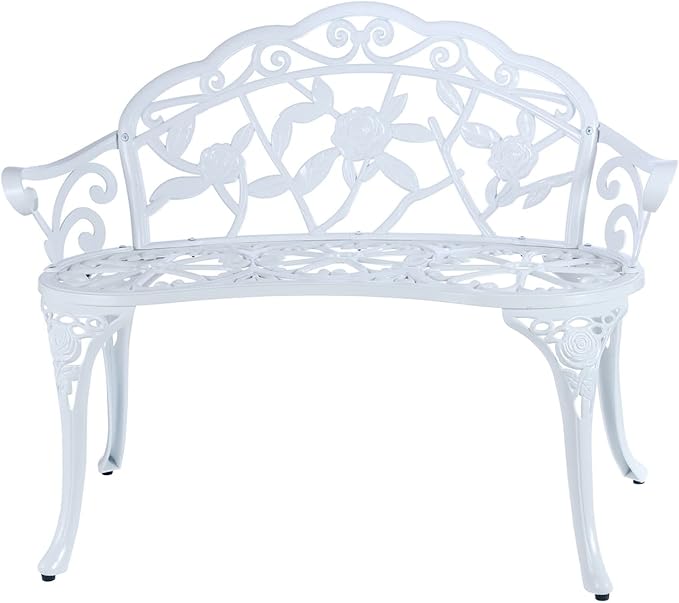 JARDIN DE CENTENNIAL Patio Garden Bench Metal Park Bench Cast Aluminum Outdoor Furniture with Floral Rose for Patio - Photo 1
