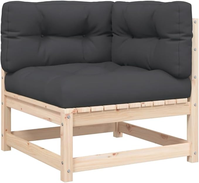 Solid Pine Wood Patio Sectional Sofa with Cushions & Footstool - Photo 6
