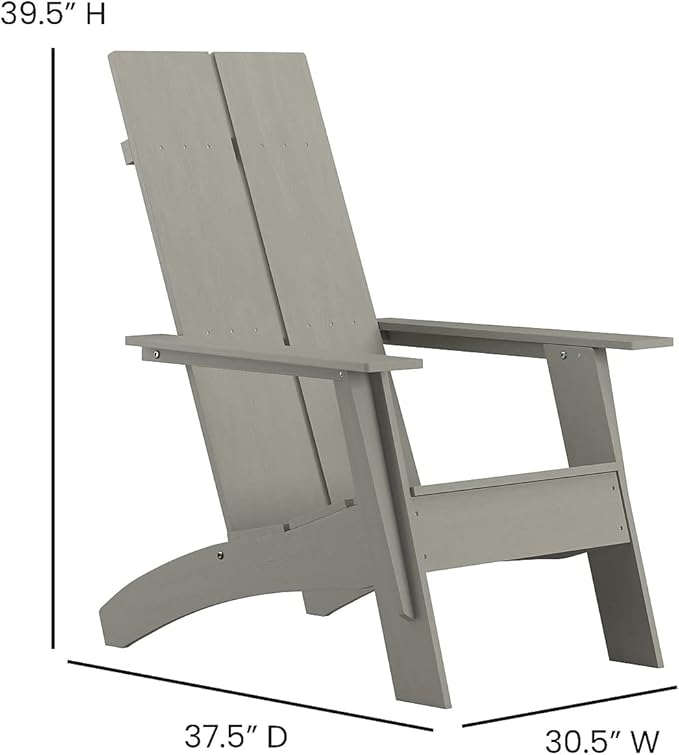 Flash Furniture Set of 2 Sawyer Modern 2-Slat Back Adirondack Chairs - Gray All-Weather Poly Resin Lounge Chairs