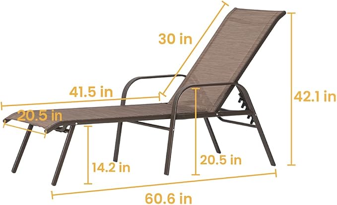 Crestlive Products Adjustable Chaise Lounge Chair, Five-Position and Full Flat Outdoor Recliner for Patio, Deck, Beach - Photo 7