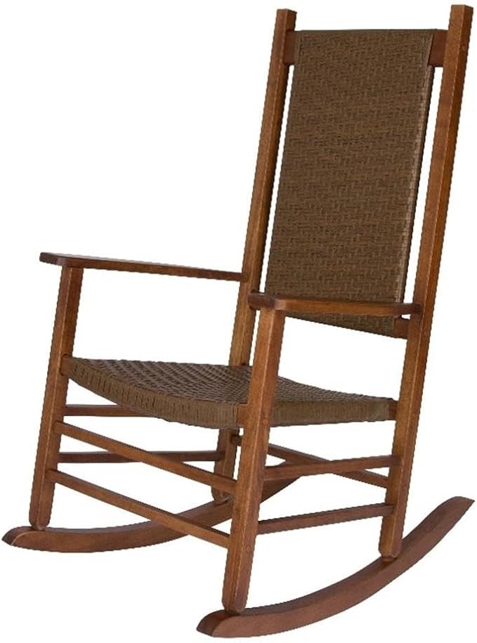 Pemberly Row Traditional Hardwood Outdoor Rocking Chair, Brown Finish, 45.25"H x 27"W x 34"D, Durable Kiln-Dried Wood, Weather-Resistant Porch Rocker, Ergonomic Design for Patio, Garden, or Deck Use