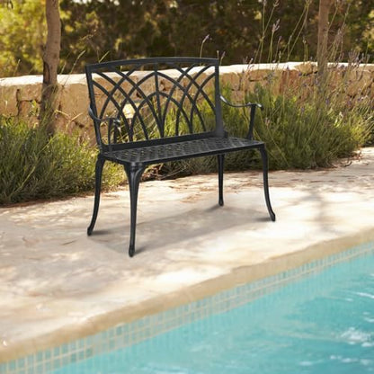 38" Outdoor Garden Bench, Patio Furniture Outdoor Chair with Aluminum Frame, Weather Proof Patio Park Bench with Orchid Backrest for Park, Porch, Pool, Backyard