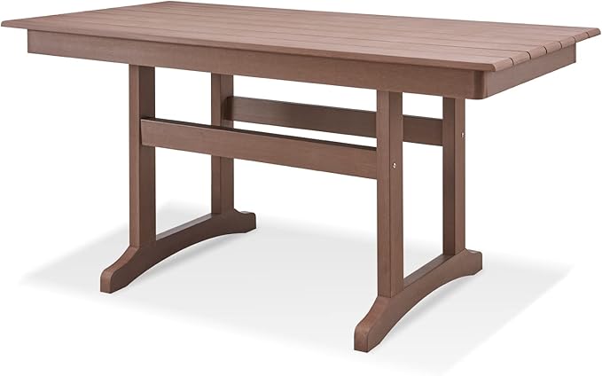Psilvam Outdoor Dining Table, 6-Person Poly Lumber Patio Table, Weather Resistant Outdoor Table That Never Rust, Suitable for Garden & Backyard, Net Weight 90 LBs (59" D x 31 1/2" W x30 H, Brown)