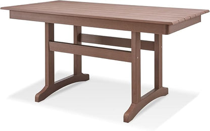 Psilvam Outdoor Dining Table, 6-Person Poly Lumber Patio Table, Weather Resistant Outdoor Table That Never Rust, Suitable for Garden & Backyard, Net Weight 90 LBs (59" D x 31 1/2" W x30 H, Brown)
