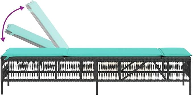 2-Pack Black Rattan Sun Lounger Set, 78", Adjustable Backrest, Cushions, Steel Frame, Patio/Garden/Pool - Photo 8
