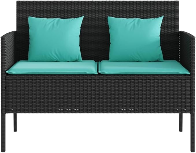 Garden Bench Deck Bench Patio Bench with Cushions Black Poly Rattan - Photo 4