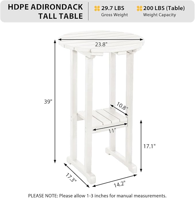 Sundale Outdoor 39 Inches Height Adirondack Bar Table, Patio HDPE Pub Height Round Counter Table - Photo 3